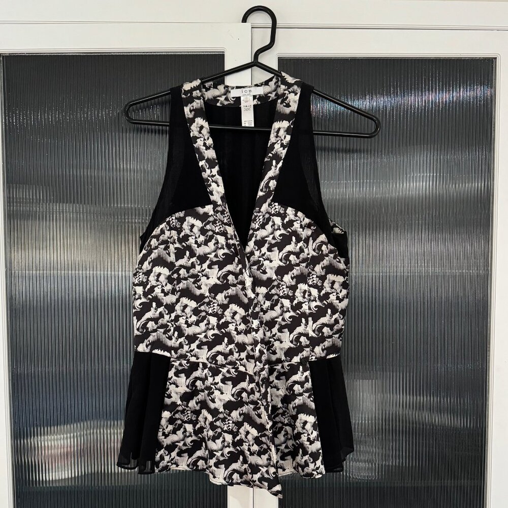 ICB Womens White Silk Floral V-Neck Blouse Top Size 4